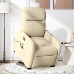 vidaXL Fotoliu electric de masaj rabatabil cu ridicare, crem, textil vidaXL Fotoliu electric de masaj rabatabil cu ridicare, crem, textil