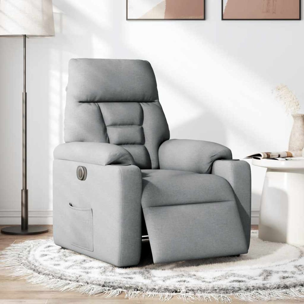 vidaXL Fotoliu rabatabil electric, gri deschis, textil