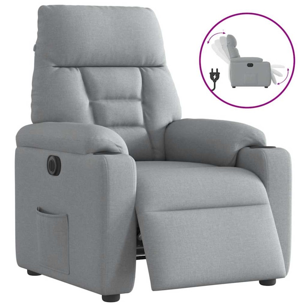 vidaXL Fotoliu rabatabil electric, gri deschis, textil