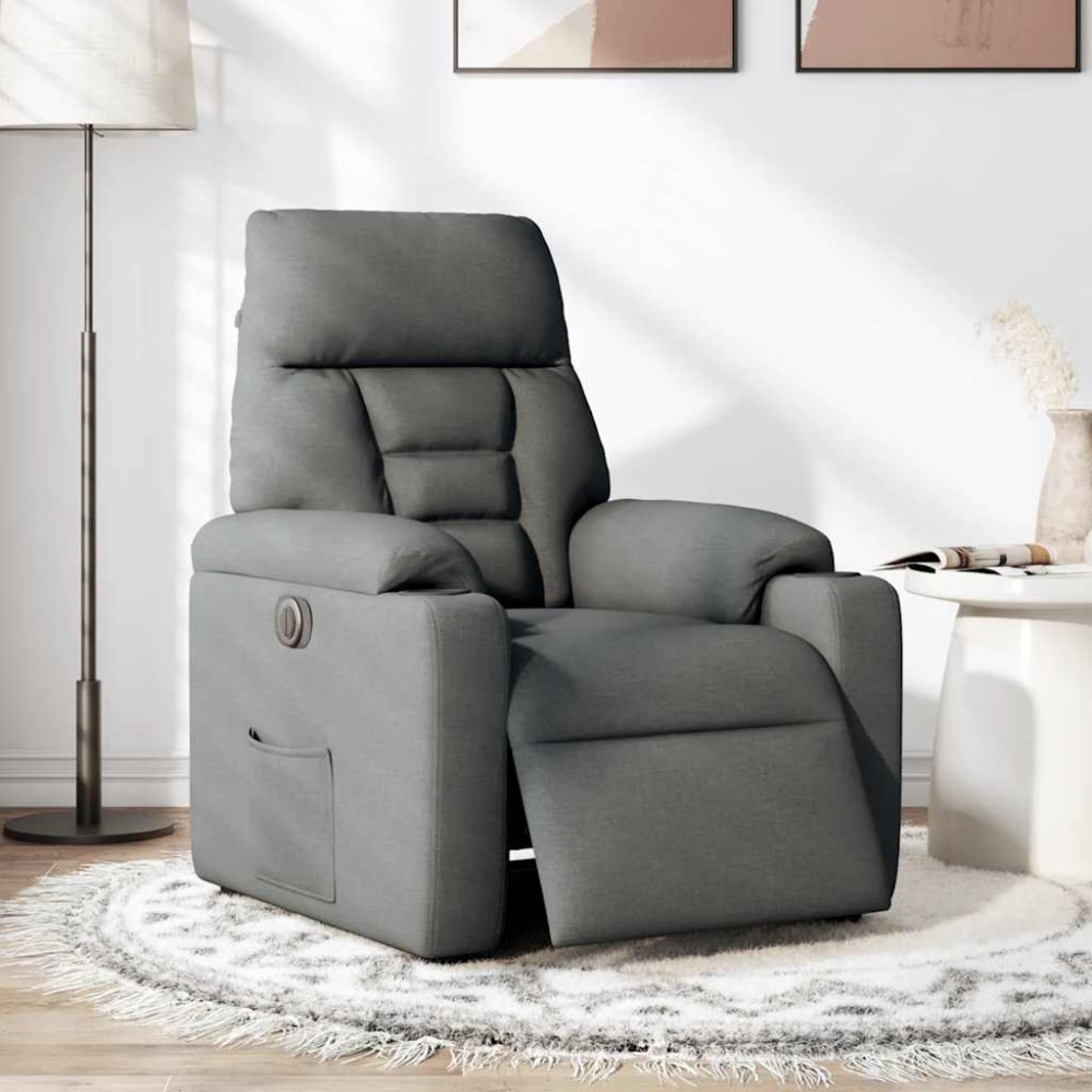 vidaXL Fotoliu rabatabil electric, gri închis, material textil