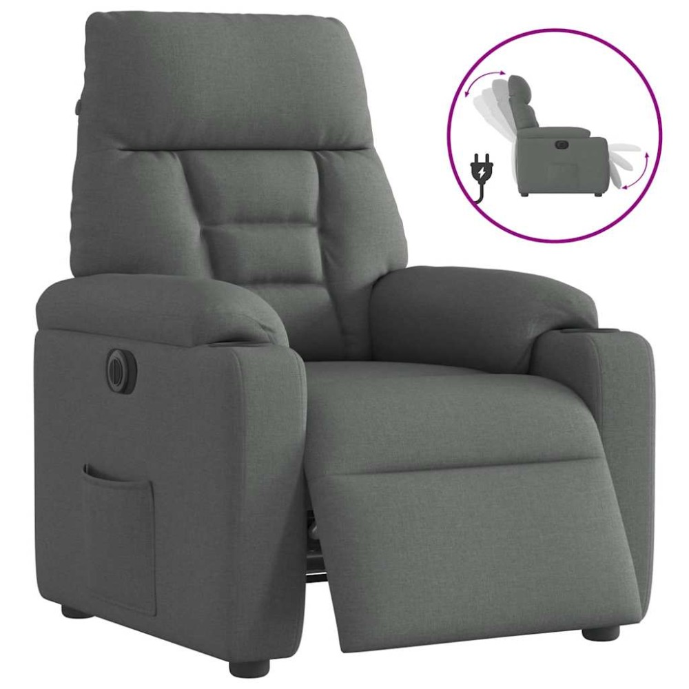 vidaXL Fotoliu rabatabil electric, gri închis, material textil