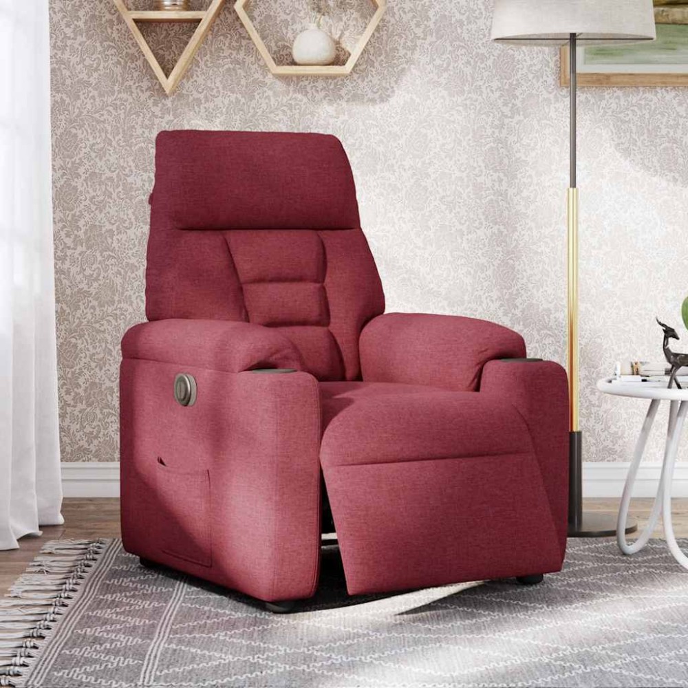 vidaXL Fotoliu rabatabil electric, roșu vin, material textil