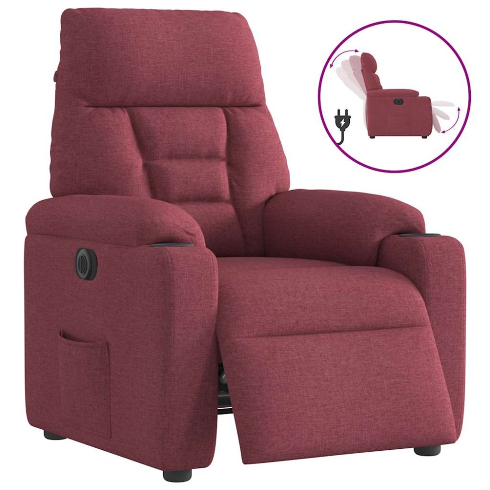 vidaXL Fotoliu rabatabil electric, roșu vin, material textil
