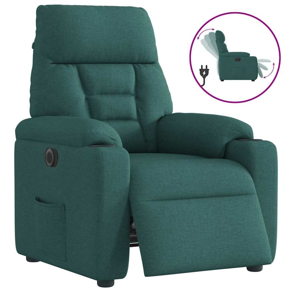 vidaXL Fotoliu rabatabil electric, verde închis, material textil