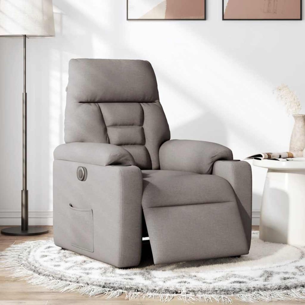 vidaXL Fotoliu rabatabil electric, gri taupe, material textil