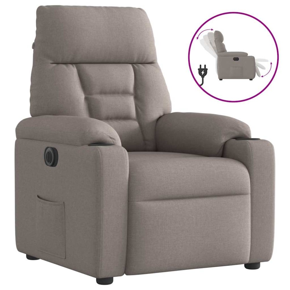 vidaXL Fotoliu rabatabil electric, gri taupe, material textil