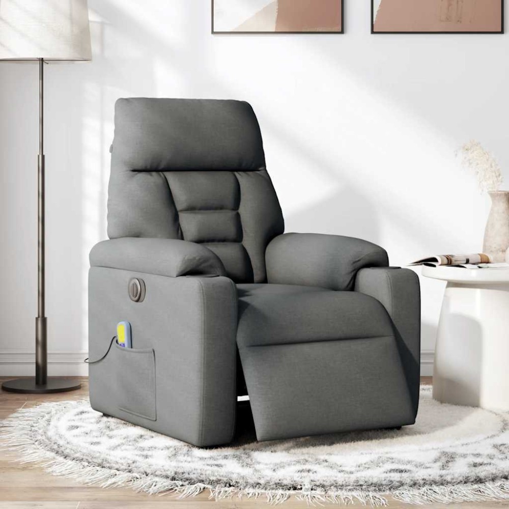 vidaXL Fotoliu electric de masaj rabatabil, gri închis, textil