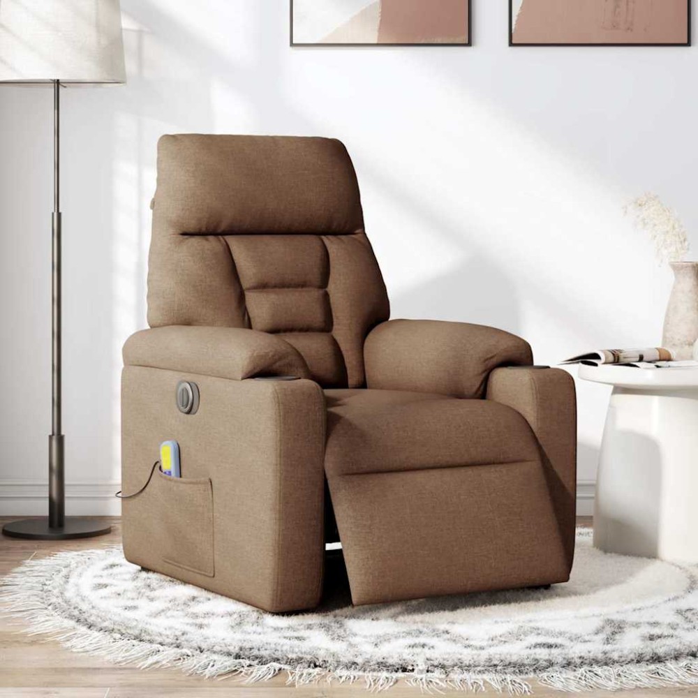 vidaXL Fotoliu electric de masaj rabatabil, maro, textil