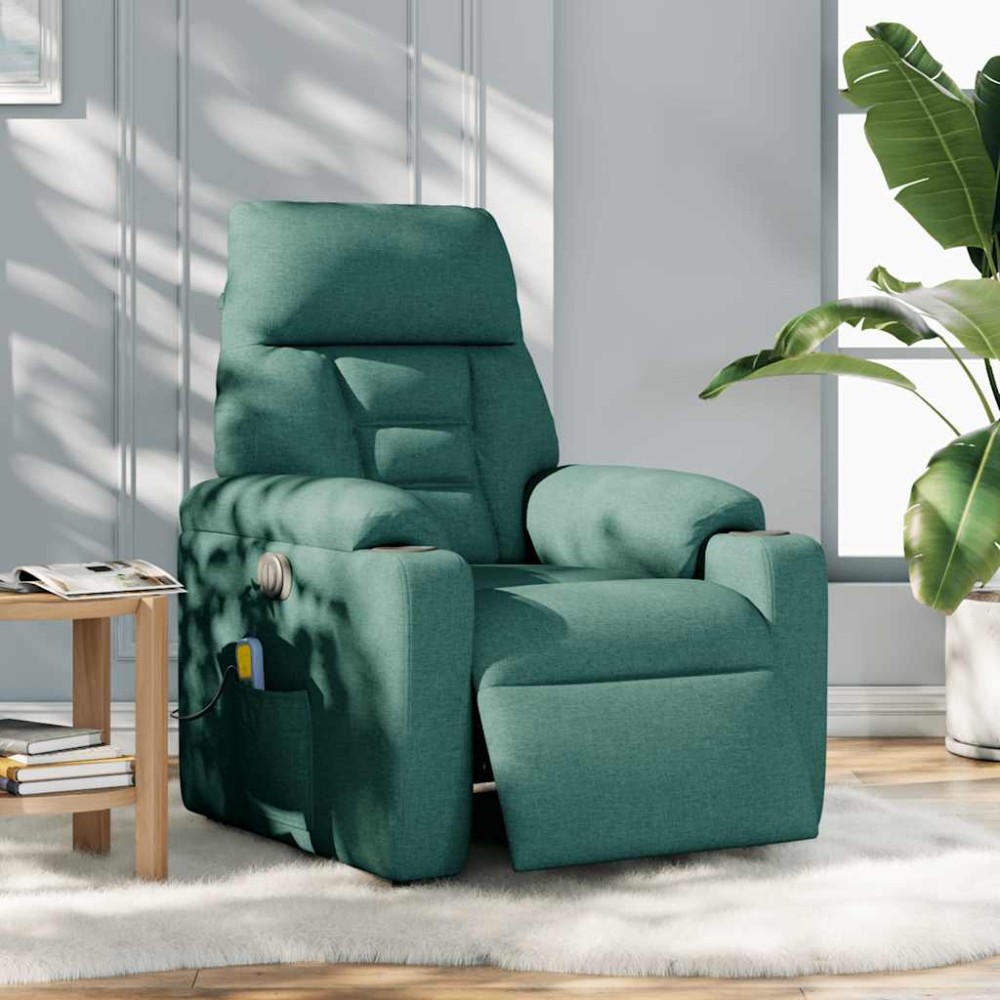 vidaXL Fotoliu electric de masaj rabatabil, verde închis, textil