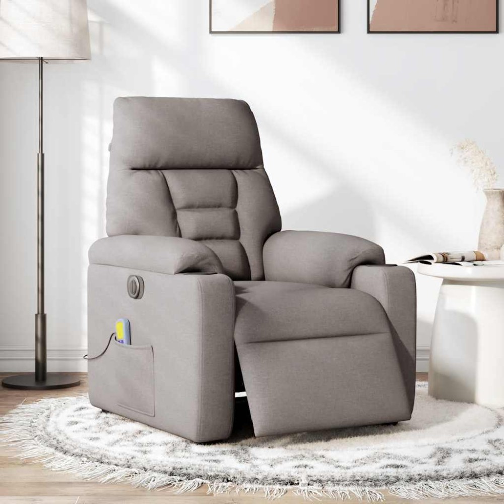 vidaXL Fotoliu electric de masaj rabatabil, gri taupe, textil