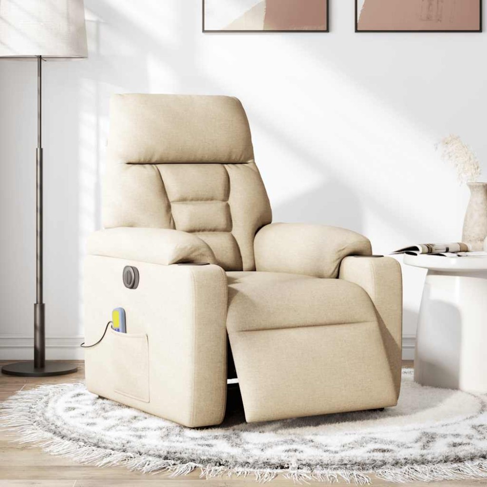 vidaXL Fotoliu electric de masaj rabatabil, crem, textil
