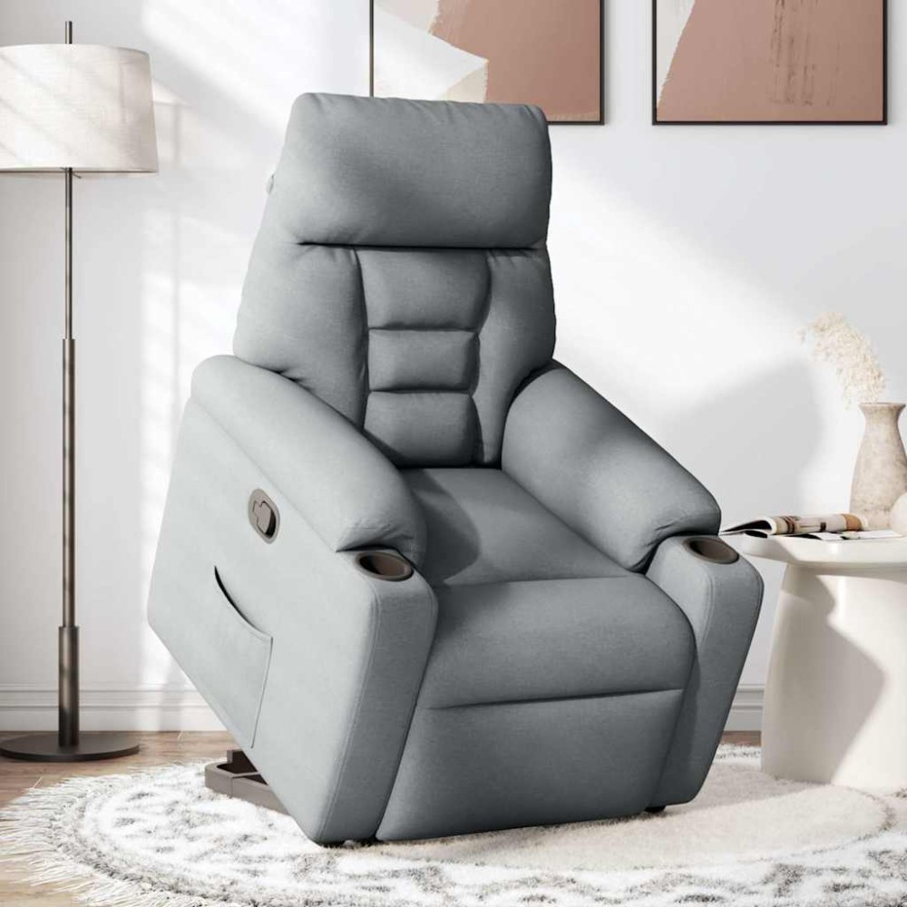 vidaXL Fotoliu rabatabil cu ridicare, gri deschis, material textil