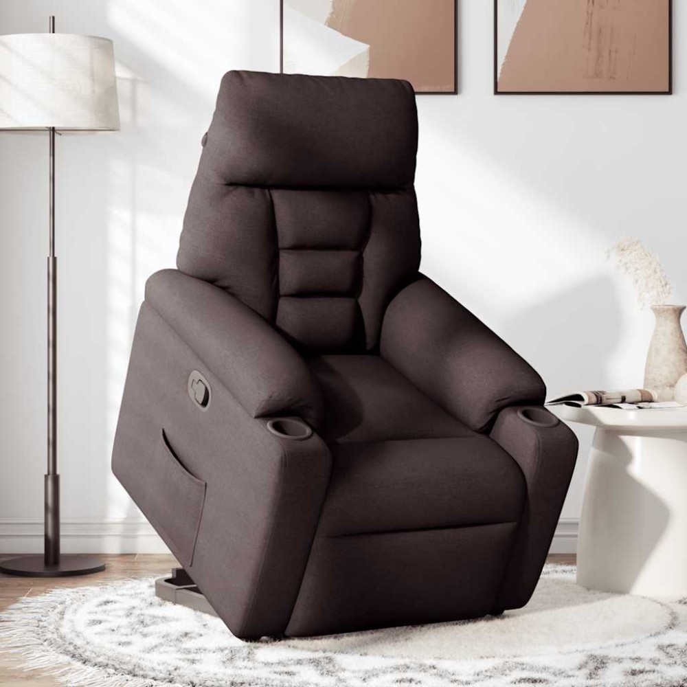 vidaXL Fotoliu rabatabil cu ridicare pe verticală, maro închis, textil