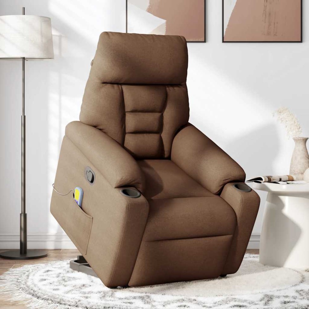 vidaXL Fotoliu de masaj rabatabil cu ridicare, maro, textil