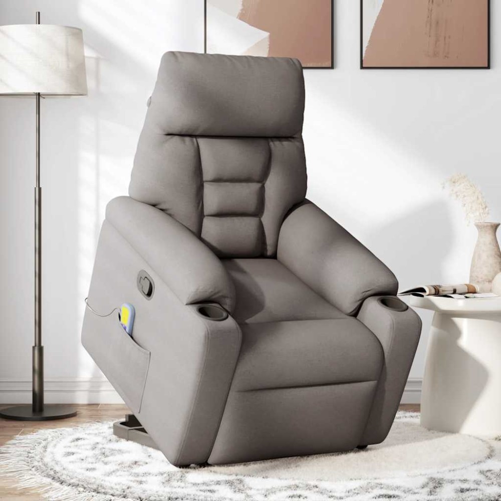 vidaXL Fotoliu rabatabil de masaj cu ridicare, gri taupe, textil