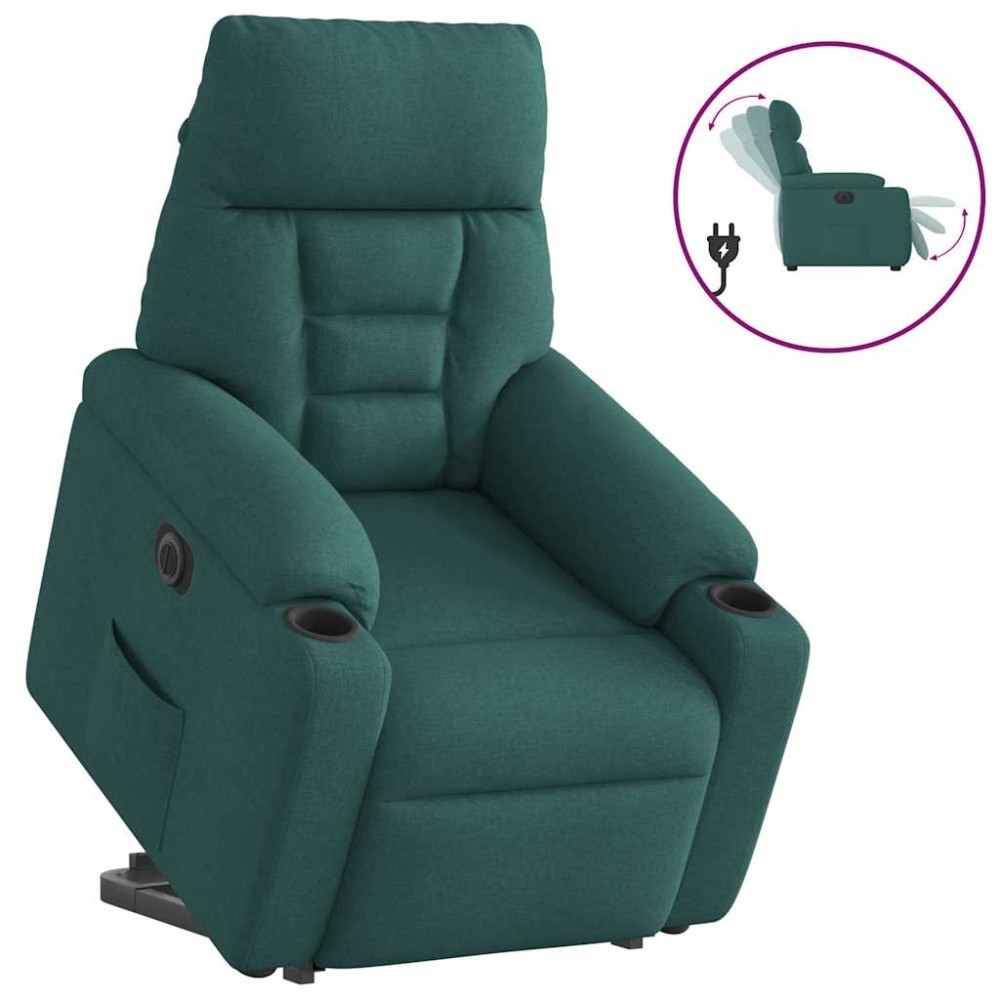 vidaXL Fotoliu electric rabatabil cu ridicare, verde închis, textil