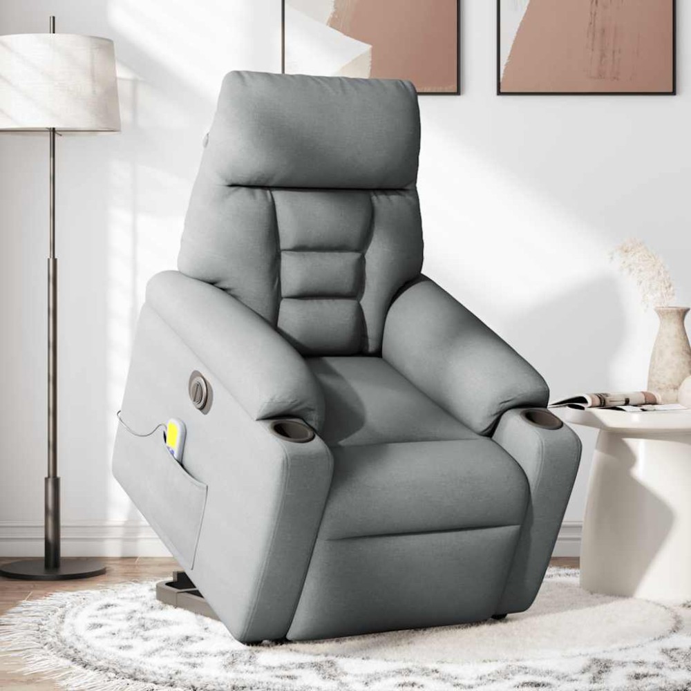 vidaXL Fotoliu electric masaj rabatabil cu ridicare, gri închis textil