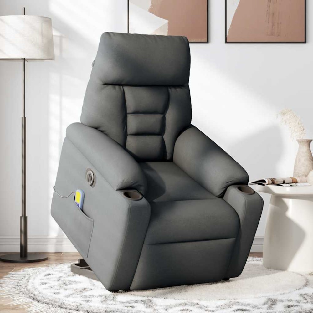 vidaXL Fotoliu electric masaj rabatabil cu ridicare, gri închis textil