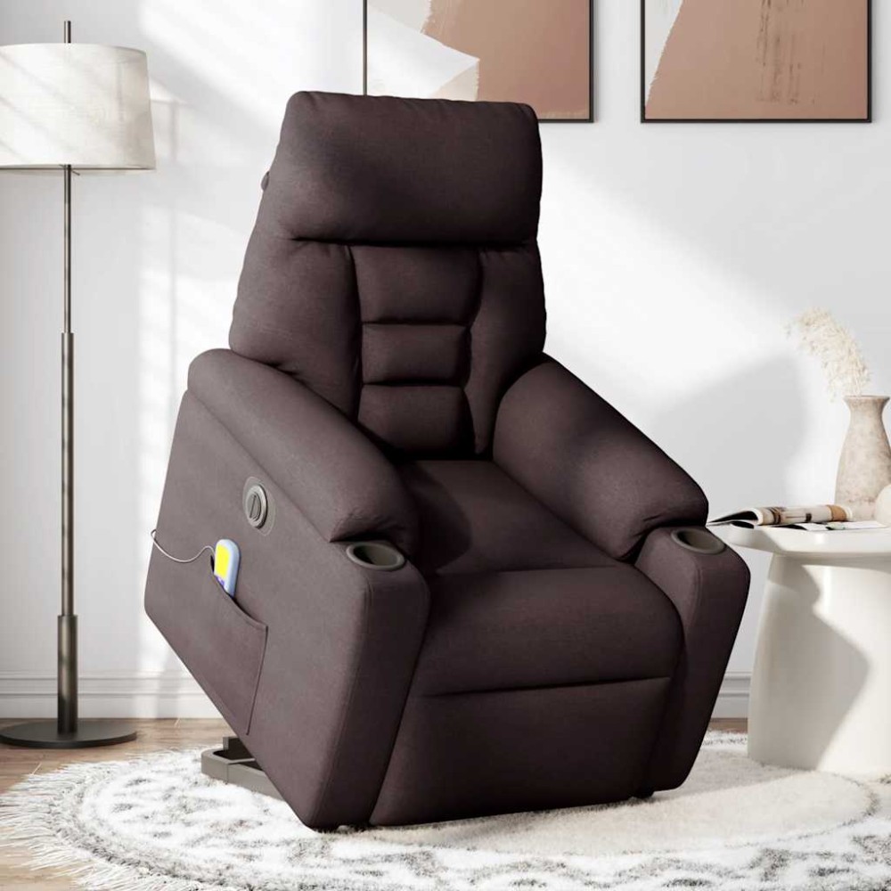 vidaXL Fotoliu electric masaj rabatabil cu ridicare maro închis textil