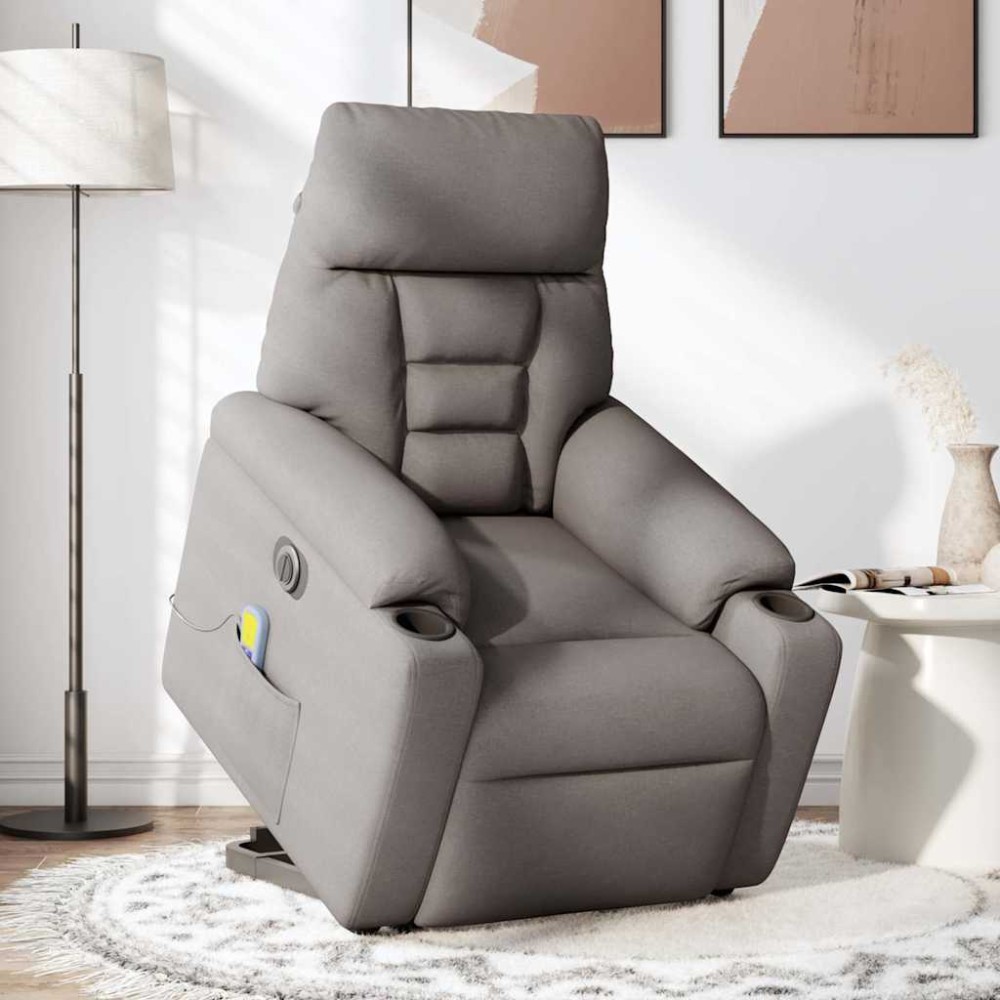 vidaXL Fotoliu electric masaj rabatabil cu ridicare, gri taupe, textil