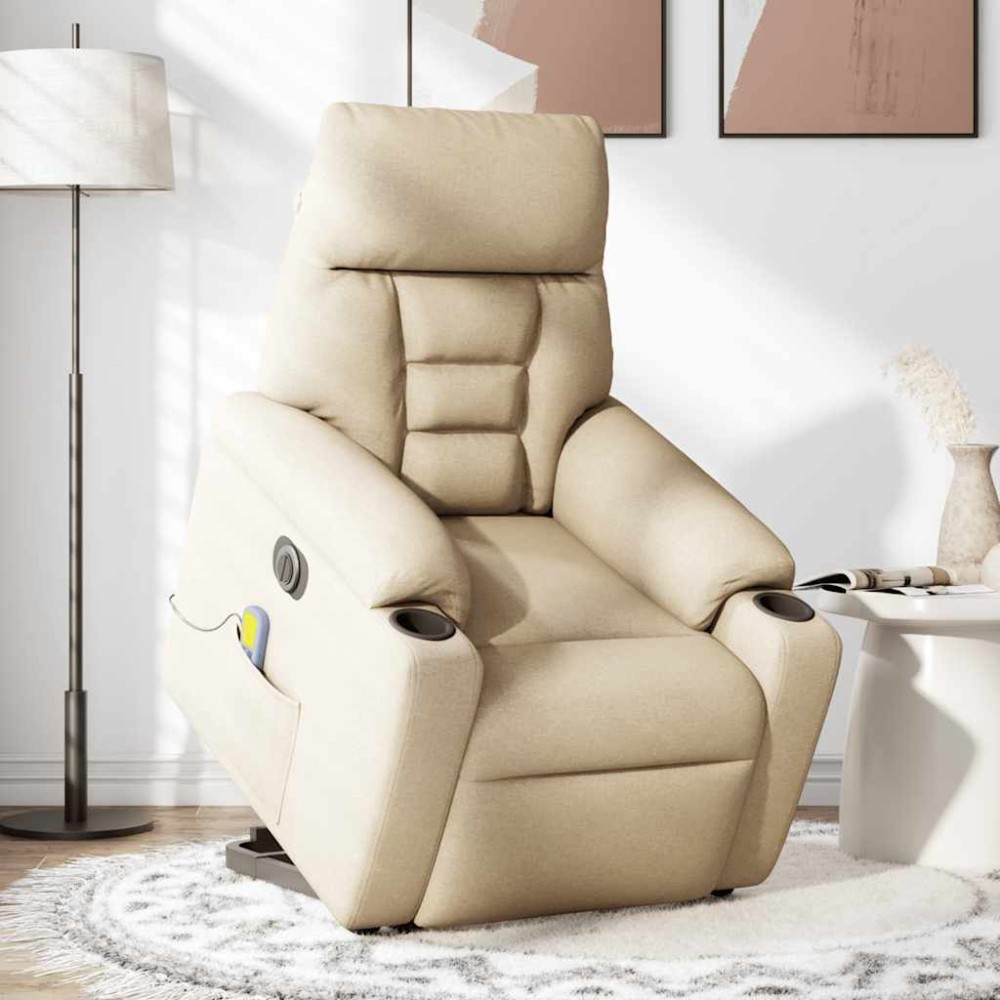 vidaXL Fotoliu electric de masaj rabatabil cu ridicare, crem, textil