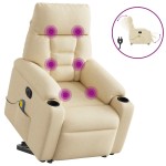 vidaXL Fotoliu electric de masaj rabatabil cu ridicare, crem, textil vidaXL Fotoliu electric de masaj rabatabil cu ridicare, crem, textil