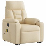 vidaXL Fotoliu electric de masaj rabatabil cu ridicare, crem, textil vidaXL Fotoliu electric de masaj rabatabil cu ridicare, crem, textil