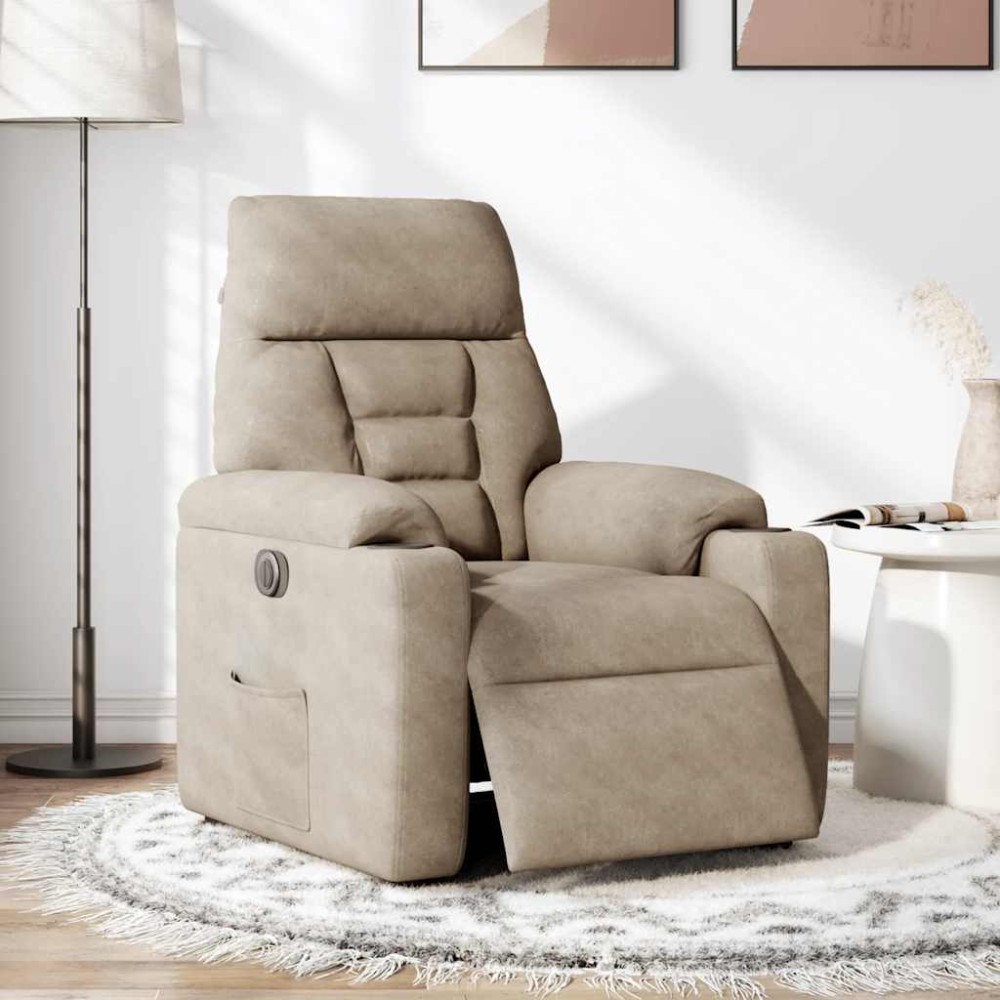 vidaXL Fotoliu rabatabil electric, gri taupe, microfibră