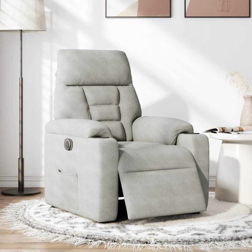 vidaXL Fotoliu rabatabil electric, gri deschis, microfibră