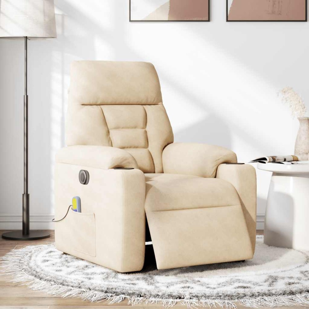 vidaXL Fotoliu de masaj rabatabil electric, crem, microfibră