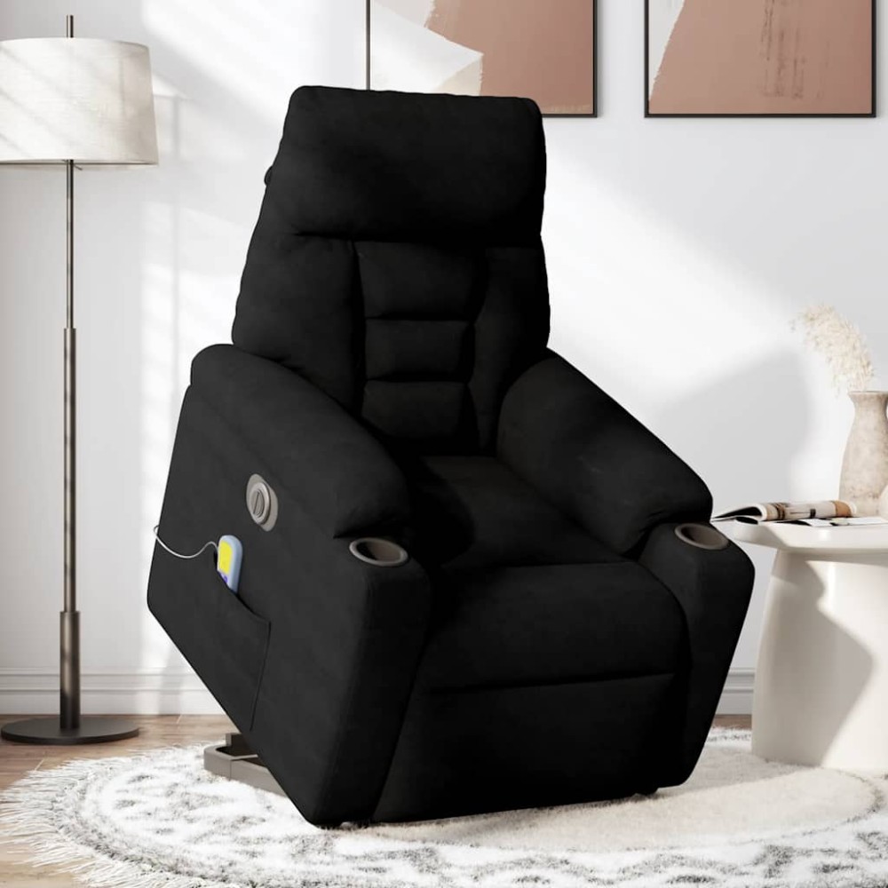 vidaXL Fotoliu masaj rabatabil electric cu ridicare, negru, microfibră