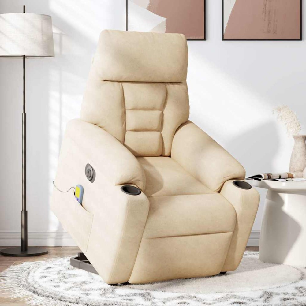 vidaXL Fotoliu de masaj rabatabil electric cu ridicare crem microfibră