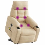 vidaXL Fotoliu de masaj rabatabil electric cu ridicare crem microfibră vidaXL Fotoliu de masaj rabatabil electric cu ridicare crem microfibră