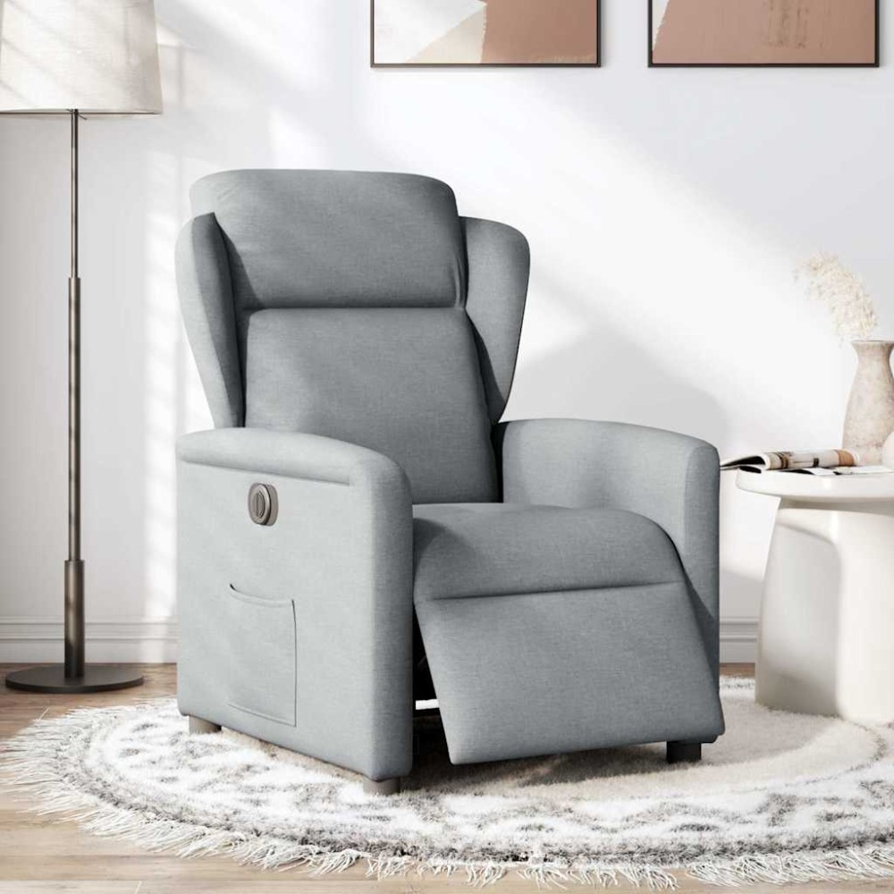 vidaXL Fotoliu rabatabil electric, gri deschis, textil
