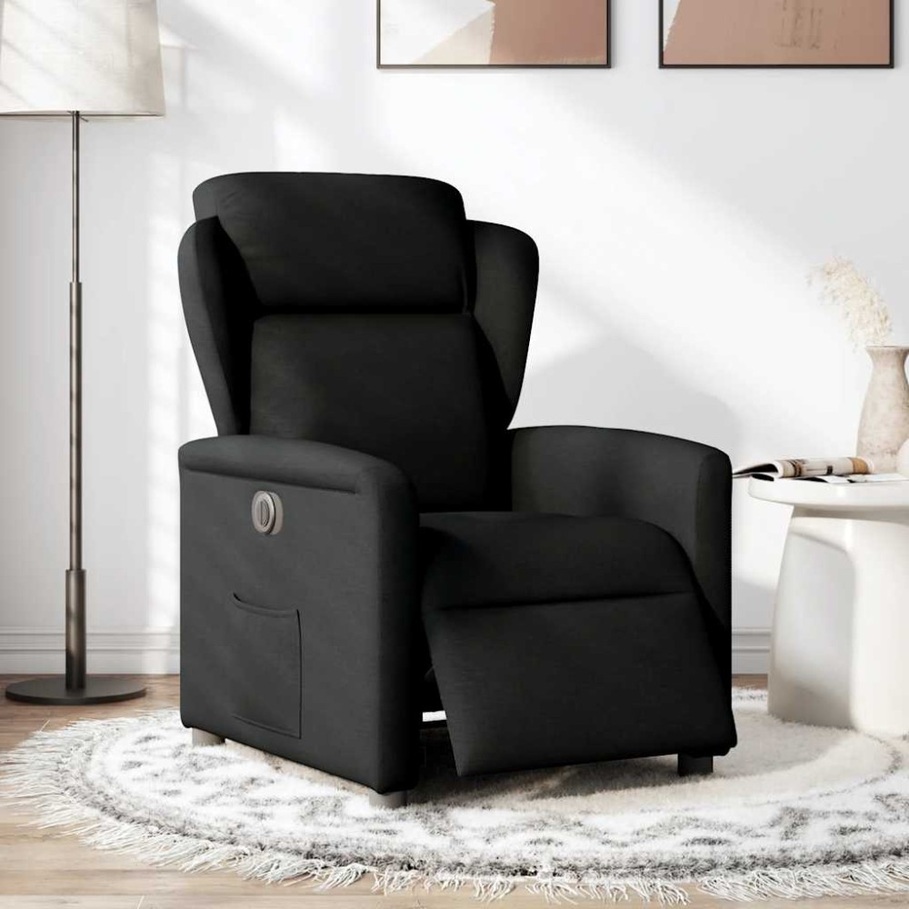 vidaXL Fotoliu rabatabil electric, negru, material textil