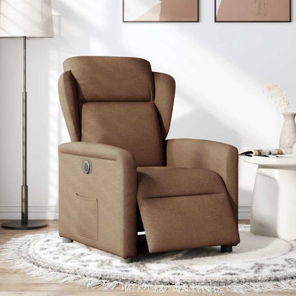 vidaXL Fotoliu rabatabil electric, maro, material textil