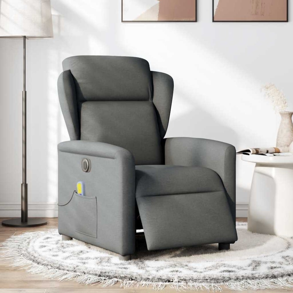 vidaXL Fotoliu electric de masaj rabatabil, gri închis, textil