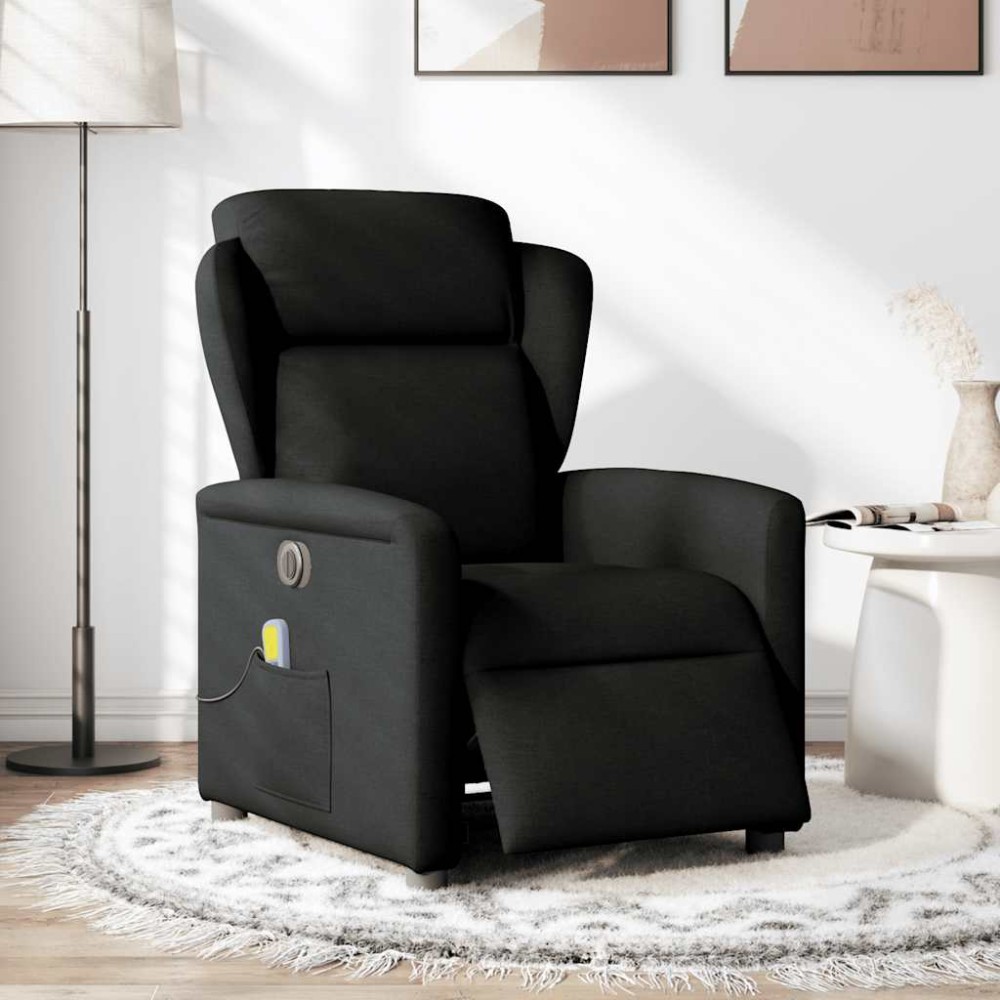 vidaXL Fotoliu electric de masaj rabatabil, negru, textil