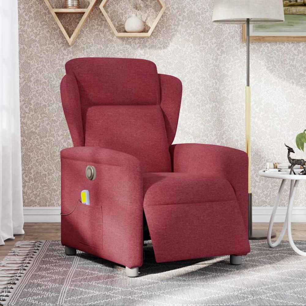vidaXL Fotoliu electric de masaj rabatabil, roșu vin, textil