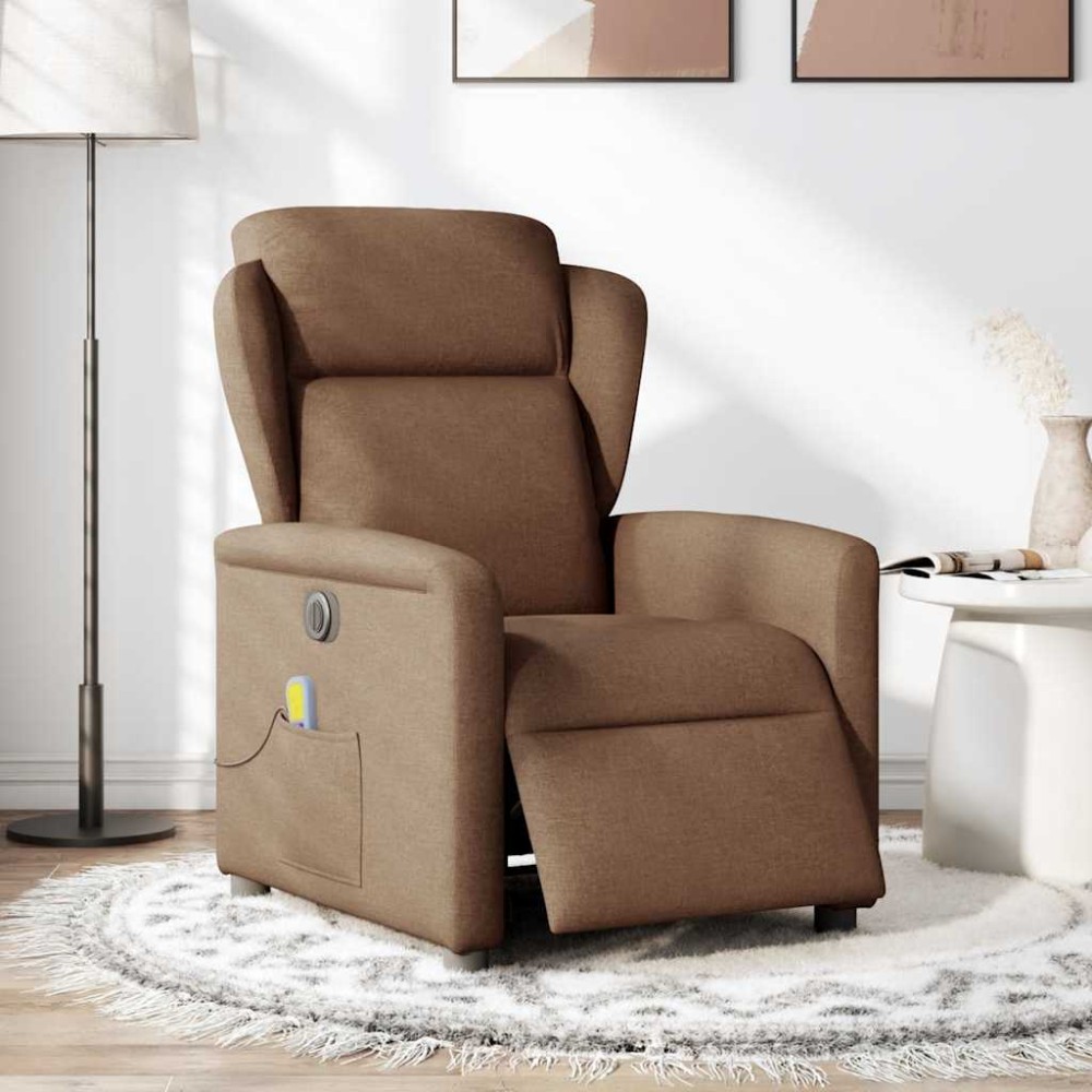 vidaXL Fotoliu electric de masaj rabatabil, maro, textil