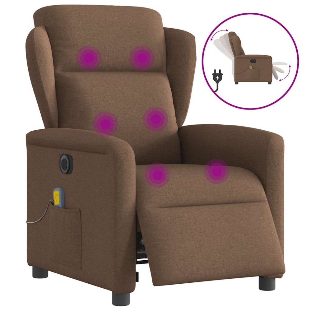 vidaXL Fotoliu electric de masaj rabatabil, maro, textil