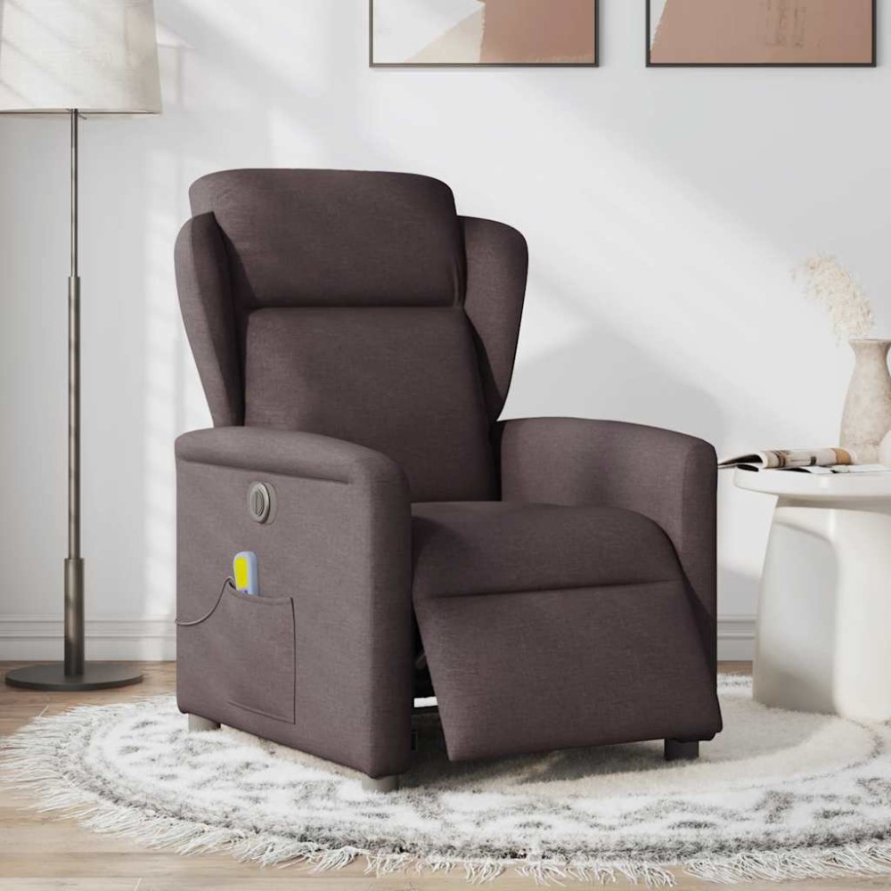vidaXL Fotoliu electric de masaj rabatabil, maro închis, textil