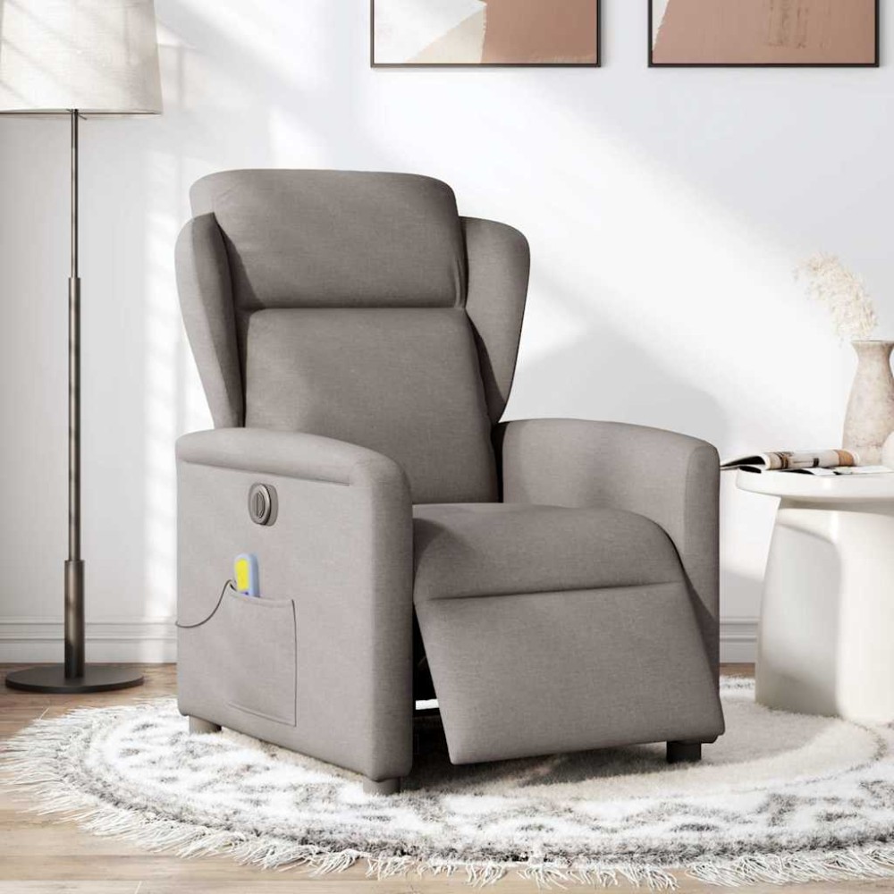 vidaXL Fotoliu electric de masaj rabatabil, gri taupe, textil