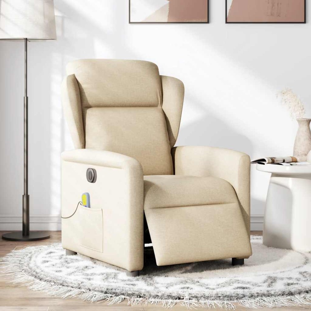 vidaXL Fotoliu electric de masaj rabatabil, crem, textil
