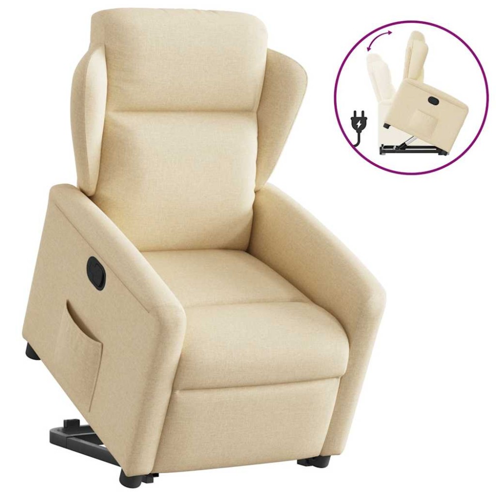 vidaXL Fotoliu rabatabil cu ridicare pe verticală, crem, textil