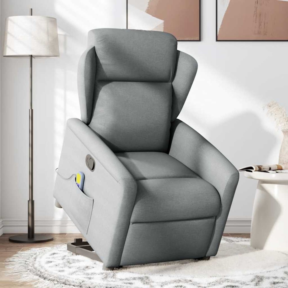 vidaXL Fotoliu de masaj rabatabil cu ridicare, gri deschis, textil
