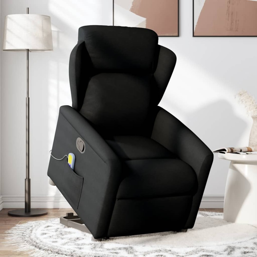 vidaXL Fotoliu rabatabil de masaj, cu ridicare, negru, material textil