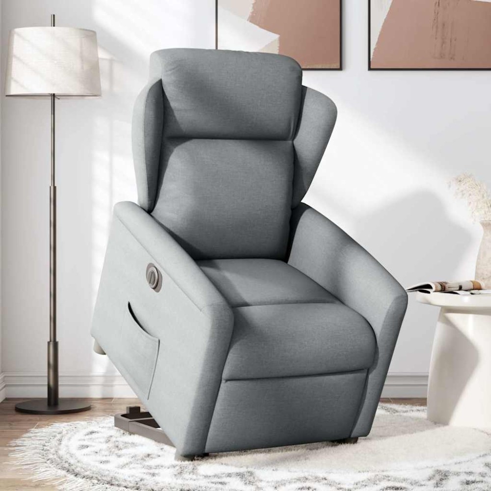 vidaXL Fotoliu electric rabatabil cu ridicare, gri deschis, textil