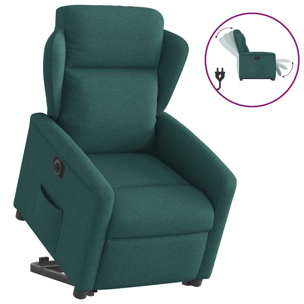 vidaXL Fotoliu electric rabatabil cu ridicare, verde închis, textil