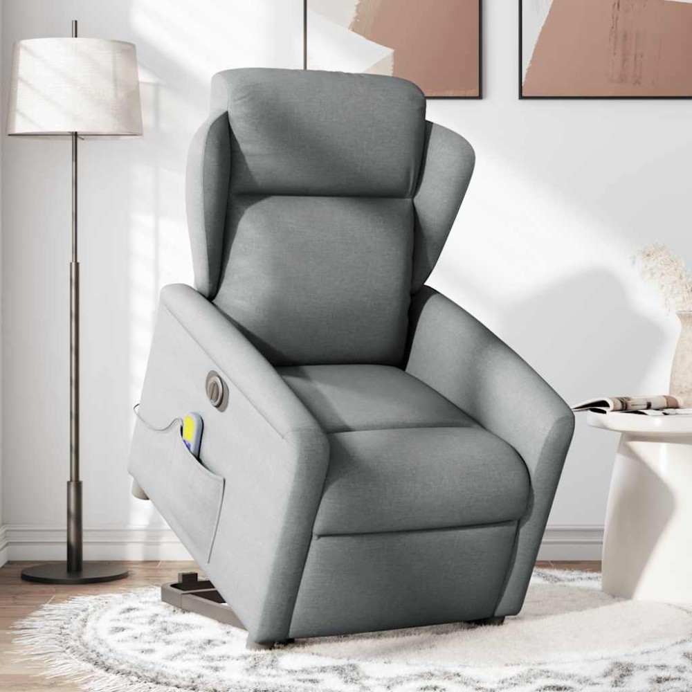 vidaXL Fotoliu electric masaj rabatabil cu ridicare, gri închis textil